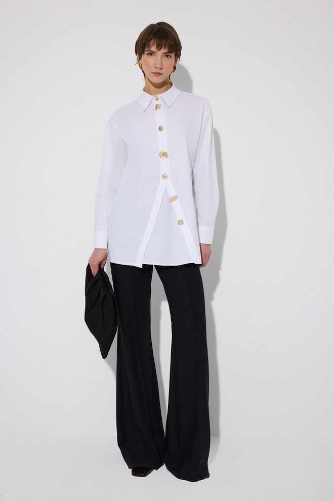 Touche Prive Chemise Blanche Manches Longues Col Polo Vêtements en gros Décontracté