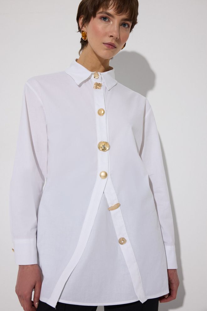 Touche Prive White Long Sleeve Polo Neck Shirt Wholesale Clothing Spring