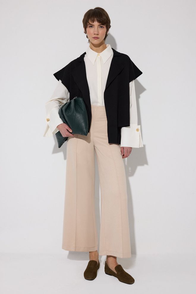 Touche Prive Beżowe Eleganckie Spodnie Palazzo Z Szerokimi Nogawkami Hurtowa sprzedaż odzieży Casual