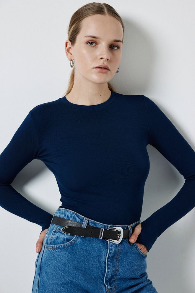 Touche Prive Navy Blue Casual Modest Blouse Wholesale Clothing Spring