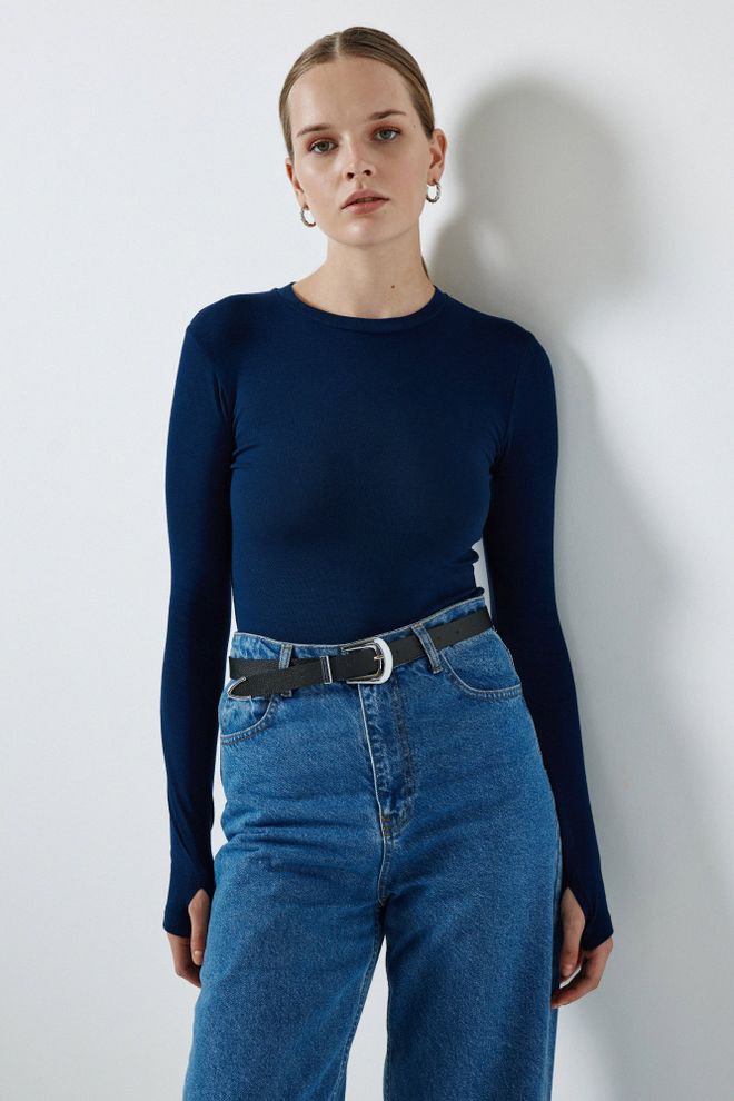 Touche Prive Navy Blue Casual Modest Blouse Wholesale Clothing 1