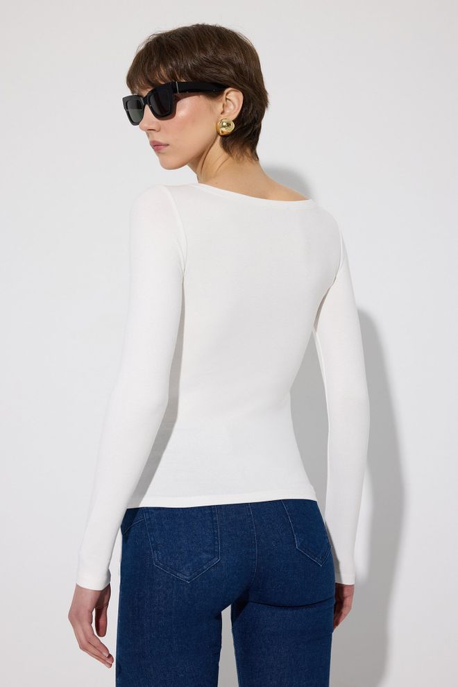 Touche Prive White Boat Neck Slim Fit Blouse Wholesale Clothing Work