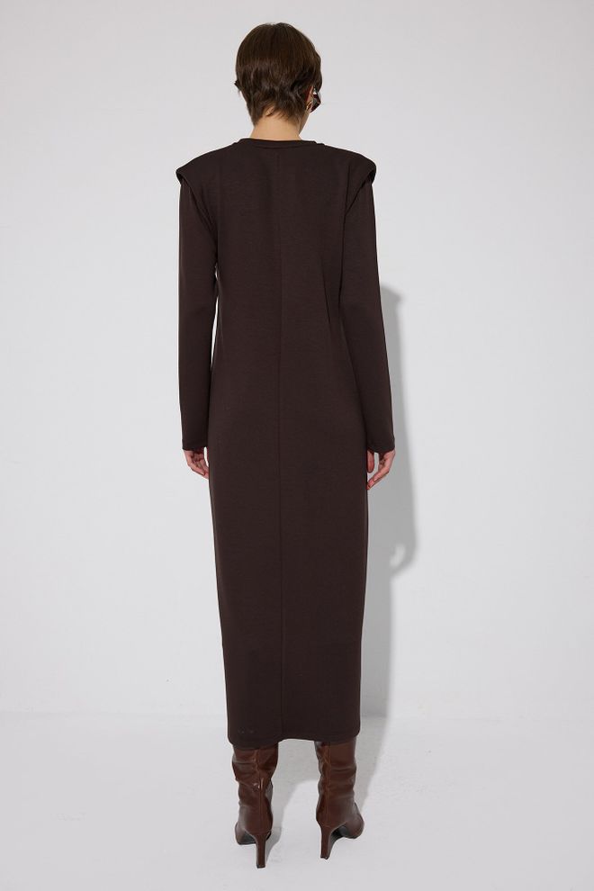 Touche Prive Елегантна Кафява Вталена Рокля С Дълги Ръкави Дрехи на едро Скромна мода
