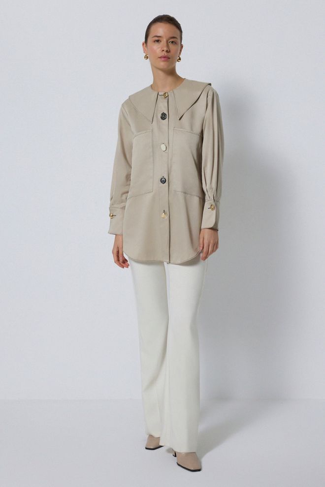 Touche Prive Chemise Beige Élégante Avec Fermeture Boutonnée Vêtements en gros Modeste