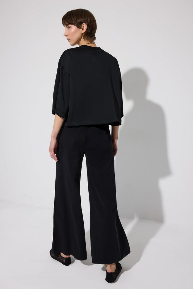Touche Prive Black Palazzo Pants With Wide Leg And Drawstring Closure Wholesale Clothing Lounge