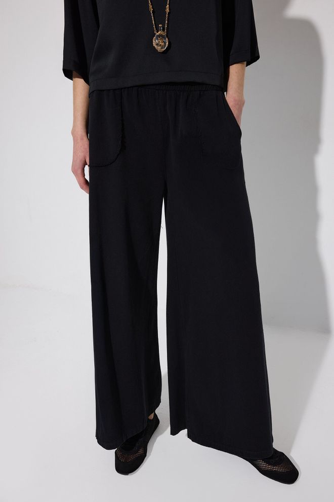 Touche Prive Black Palazzo Pants With Wide Leg And Drawstring Closure Wholesale Clothing 1