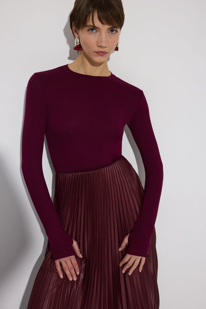 Touche Prive Claret Red Blouse With Extra Long Sleeves Wholesale Clothing Work