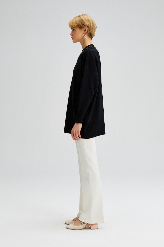 Touche Prive Black Elegant Oversized Crew Neck Sweater Wholesale Clothing Spring