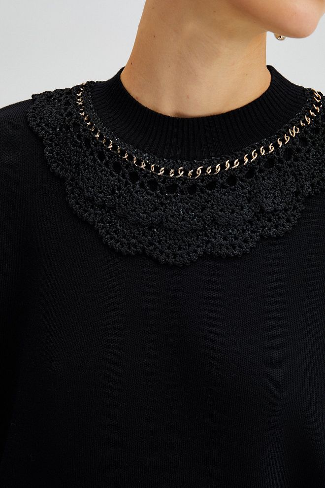 Touche Prive Black Elegant Oversized Crew Neck Sweater Wholesale Clothing Preppy