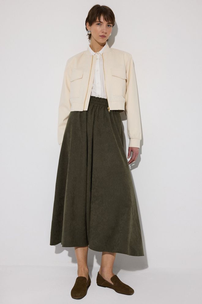 Touche Prive Falda Verde Modesta Casual Elegante Acampanada Maxi De Cintura Alta Ropa al por mayor Modesto