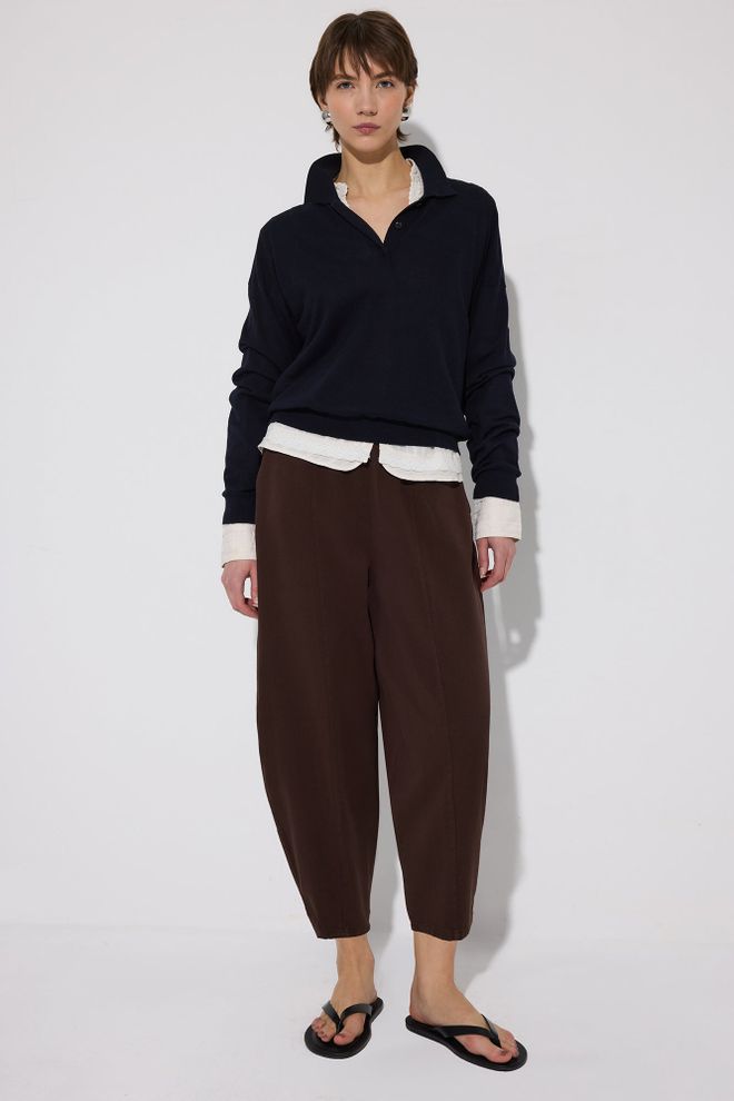 Touche Prive Kahverengi Mom Pantolon Geniş Paça Ve Crop Boy Toptan Giyim Tesettür