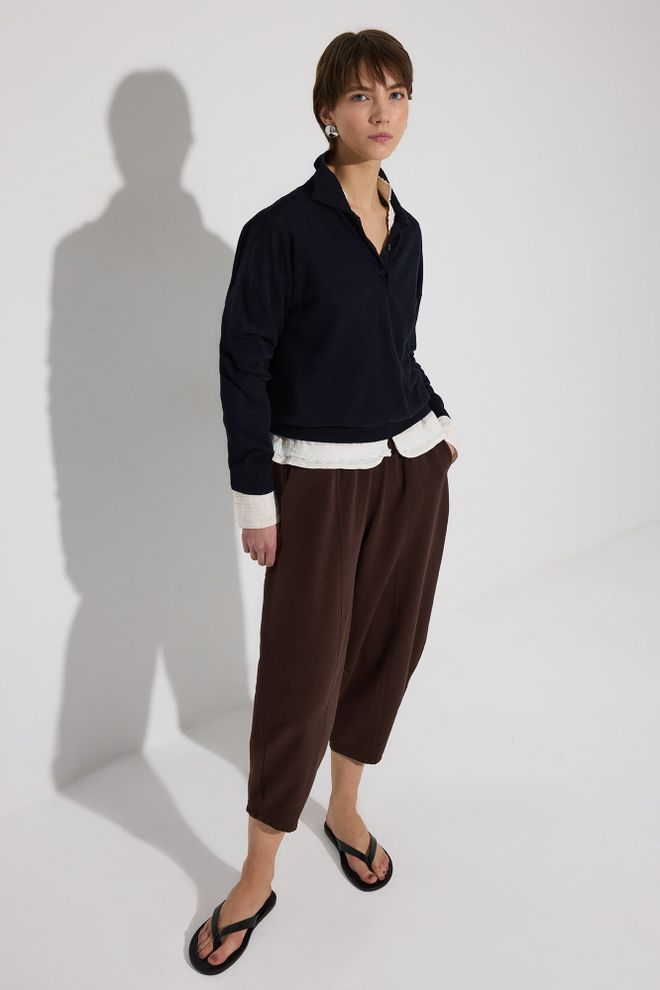 Touche Prive Brown Mom Pants With Wide Leg And Cropped Length Wholesale Clothing 1