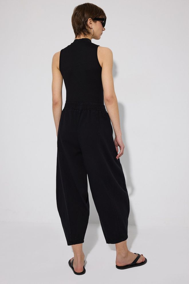 Touche Prive بنطال كولوتيس بساق عريضة وخصر عالي أسود ملابس بالجملة محتشم