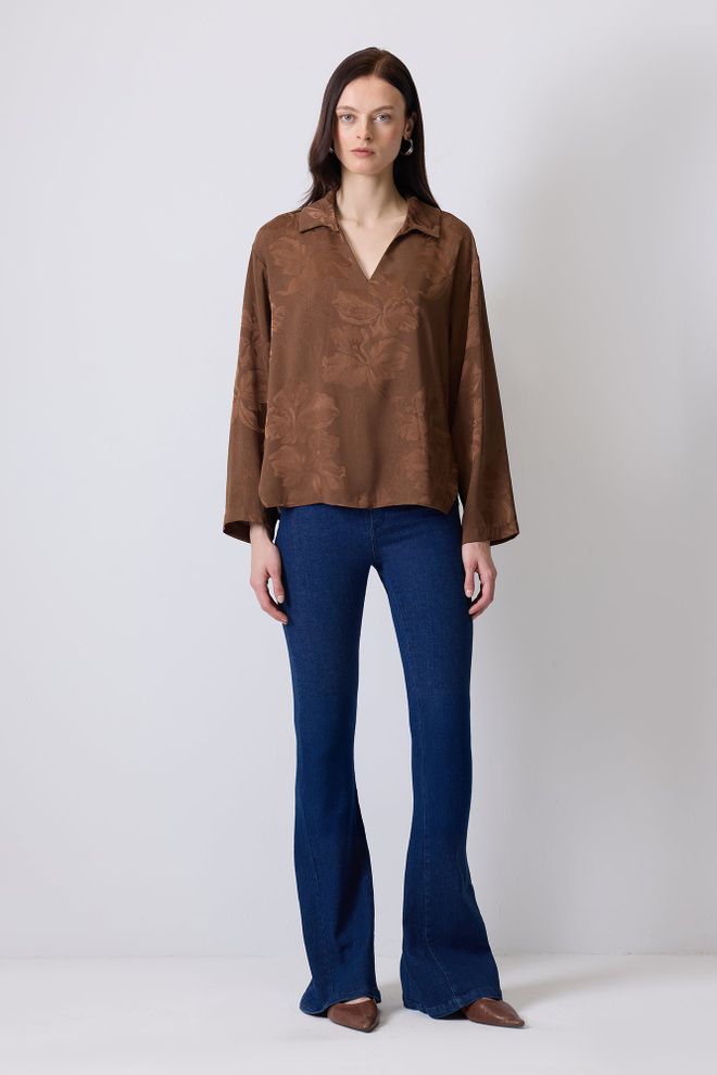 Touche Prive Коричневая Цветочная Повседневная Элегантная Блузка Оптовая продажа одежды Повседневный