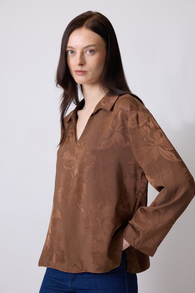Touche Prive Brown Floral Casual Elegant Blouse Wholesale Clothing 1