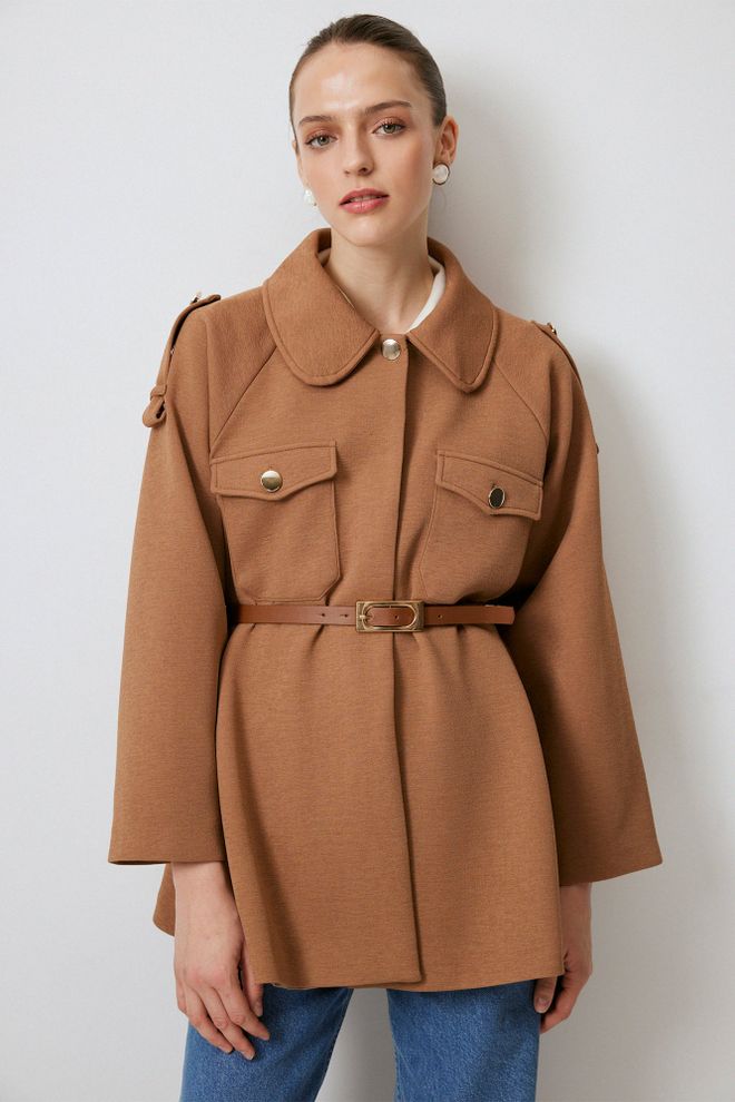 Touche Prive Brown Casual Elegant Vintage Overshirt Jacket Wholesale Clothing 1