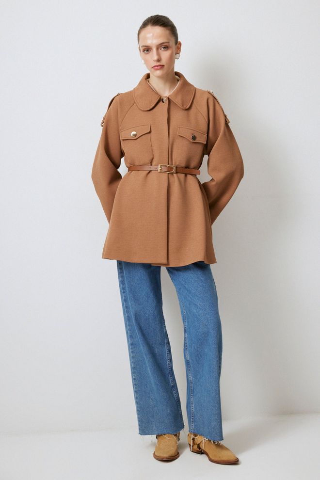 Touche Prive Brown Casual Elegant Vintage Overshirt Jacket Wholesale Clothing Casual