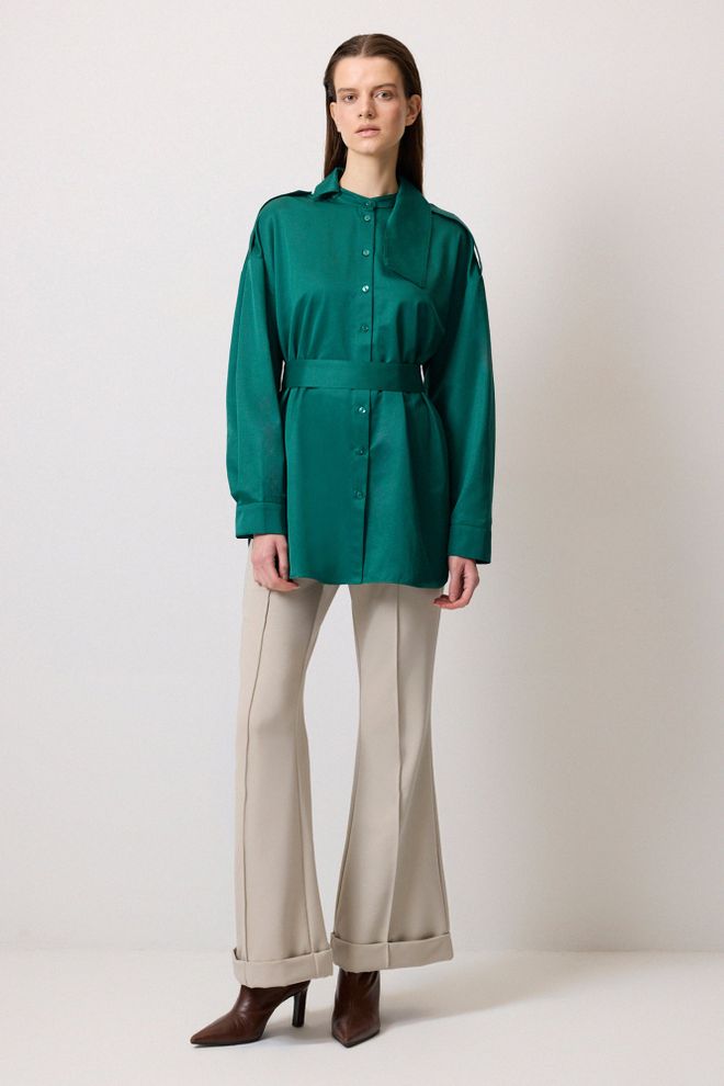 Touche Prive Chemise Verte Col Polo Coupe Oversize Vêtements en gros Décontracté