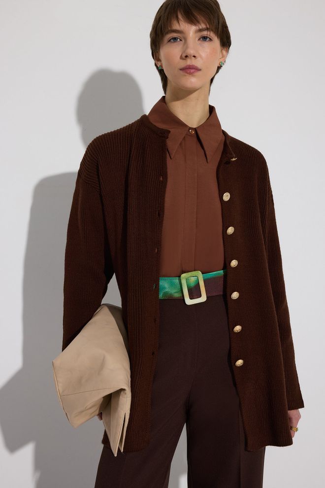 Touche Prive Brown Casual Elegant Vintage Cardigan Wholesale Clothing 1