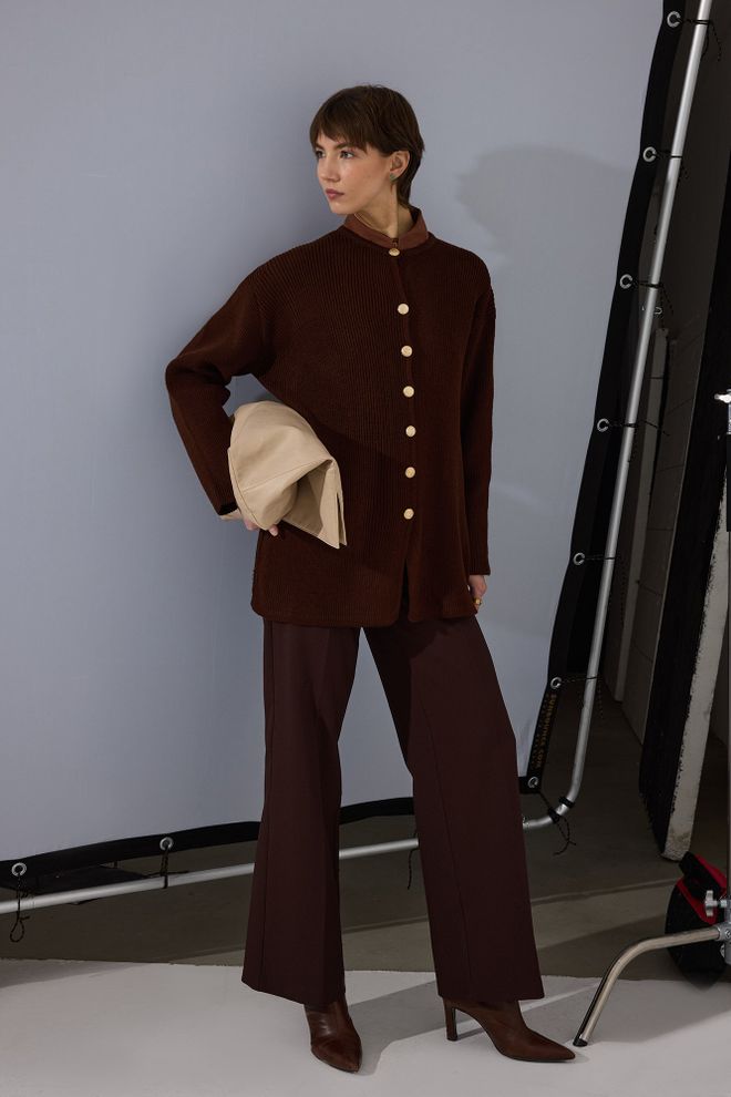 Touche Prive Brown Casual Elegant Vintage Cardigan Wholesale Clothing Fall