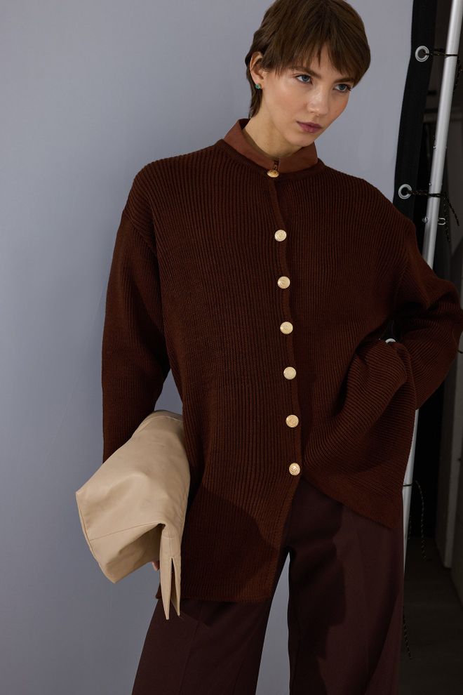 Touche Prive Brown Casual Elegant Vintage Cardigan Wholesale Clothing Vintage