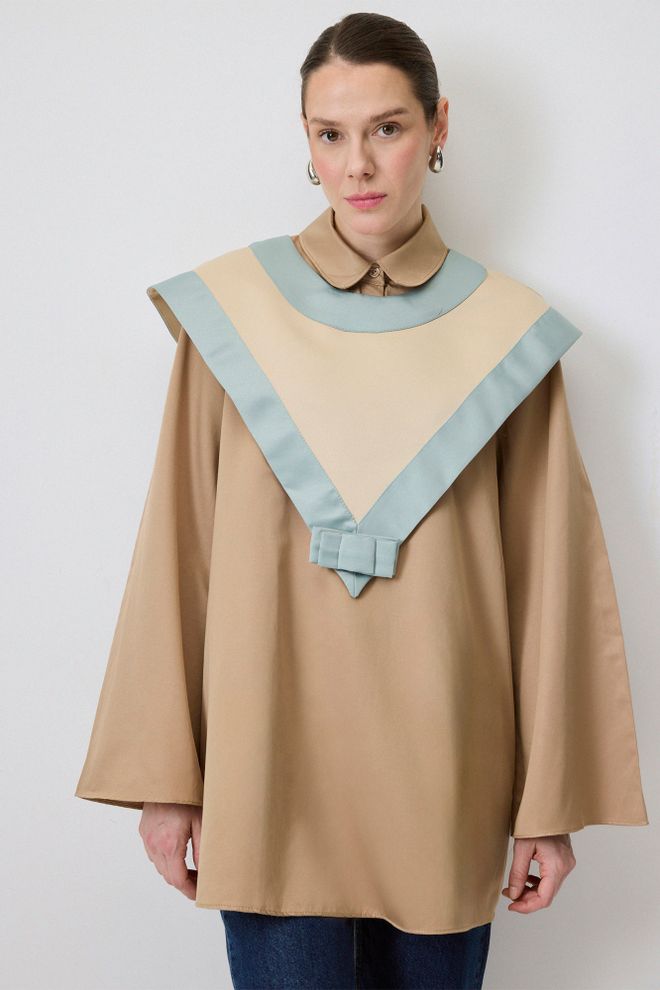 Touche Prive Tunica Casual Kaki Con Collo Polo Abbottonato Abbigliamento all'ingrosso Modesto