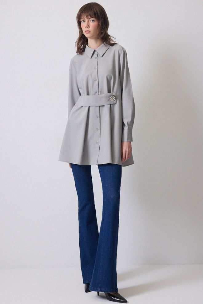 Touche Prive Chemise Grise Modeste Formelle Vêtements en gros Modeste