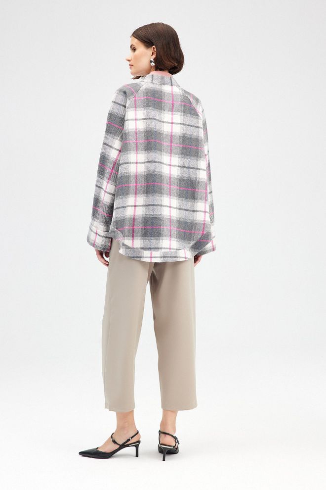 Touche Prive Kimono Rosa A Cuadros Con Cuello Entallado Y Frente Abierto Ropa al por mayor Modesto