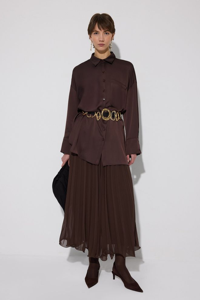 Touche Prive Brown Oversized Formal Shirt With Notched Neck Wholesale Clothing 5