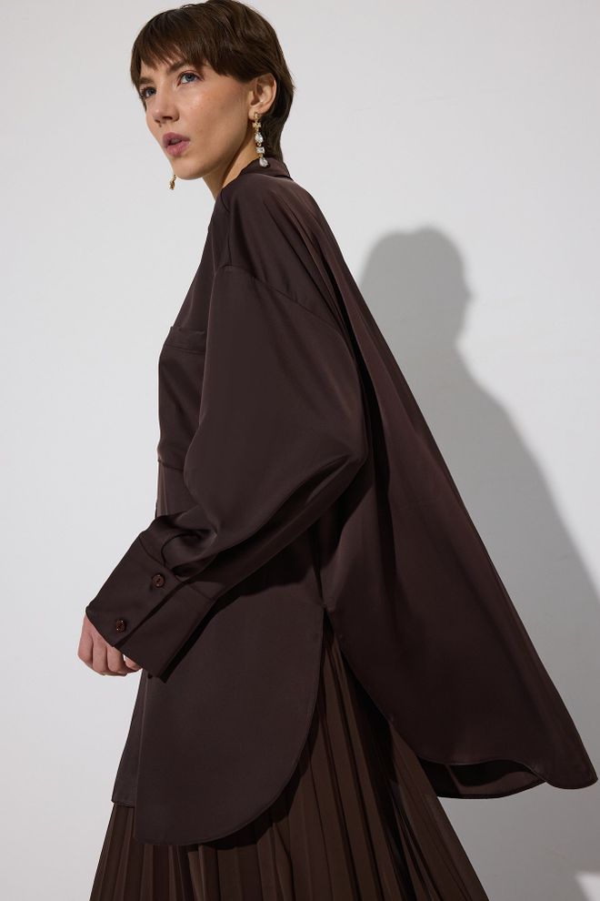 Touche Prive Brown Oversized Formal Shirt With Notched Neck Wholesale Clothing Formal