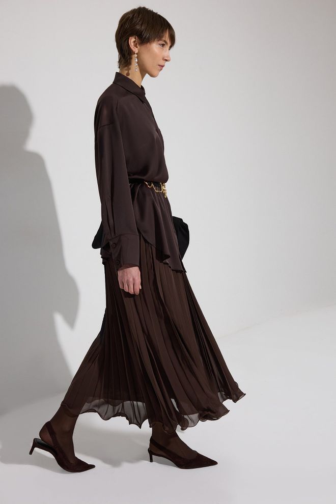 Touche Prive Chemise Formelle Brun Oversize Avec Col Échancré Vêtements en gros Décontracté