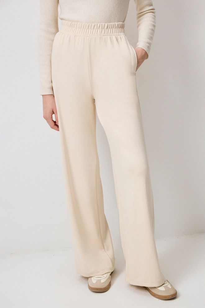 Touche Prive Beige Palazzo Pants With High Waist And Wide Leg Wholesale Clothing Lounge