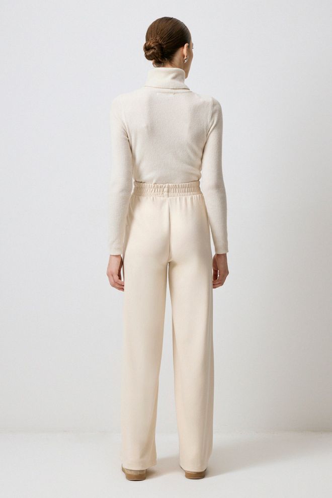 Touche Prive Beige Palazzo Pants With High Waist And Wide Leg Wholesale Clothing Spring