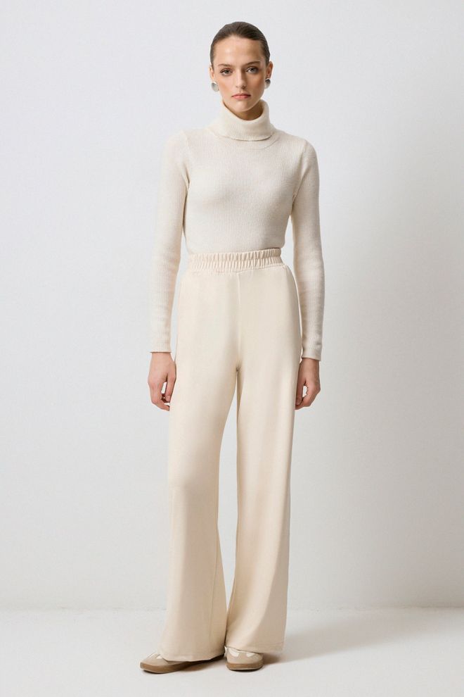 Touche Prive Beige Palazzo Pants With High Waist And Wide Leg Wholesale Clothing 1