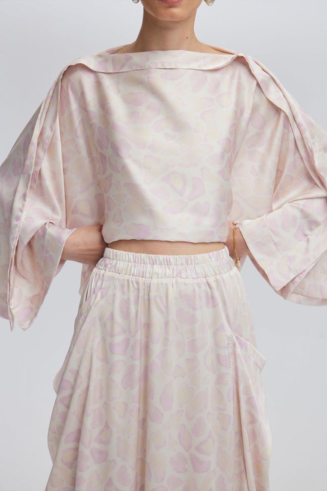 Touche Prive Елегантен Бежов Комплект С Асиметрична Макси Пола С Животински Принт Дрехи на едро Небрежен