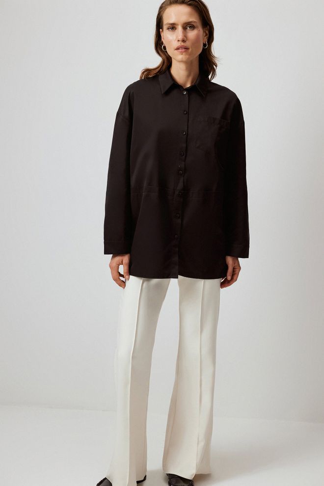 Touche Prive Black Shirt With Oversized Fit And Buttoned Closure Wholesale Clothing Formal