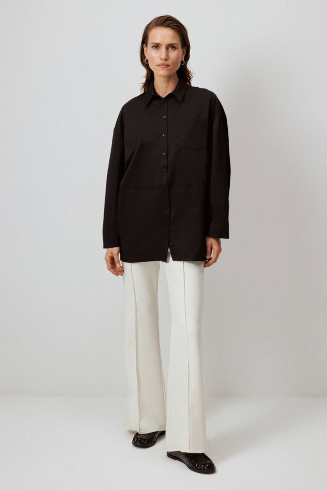 Touche Prive Black Shirt With Oversized Fit And Buttoned Closure Wholesale Clothing Casual