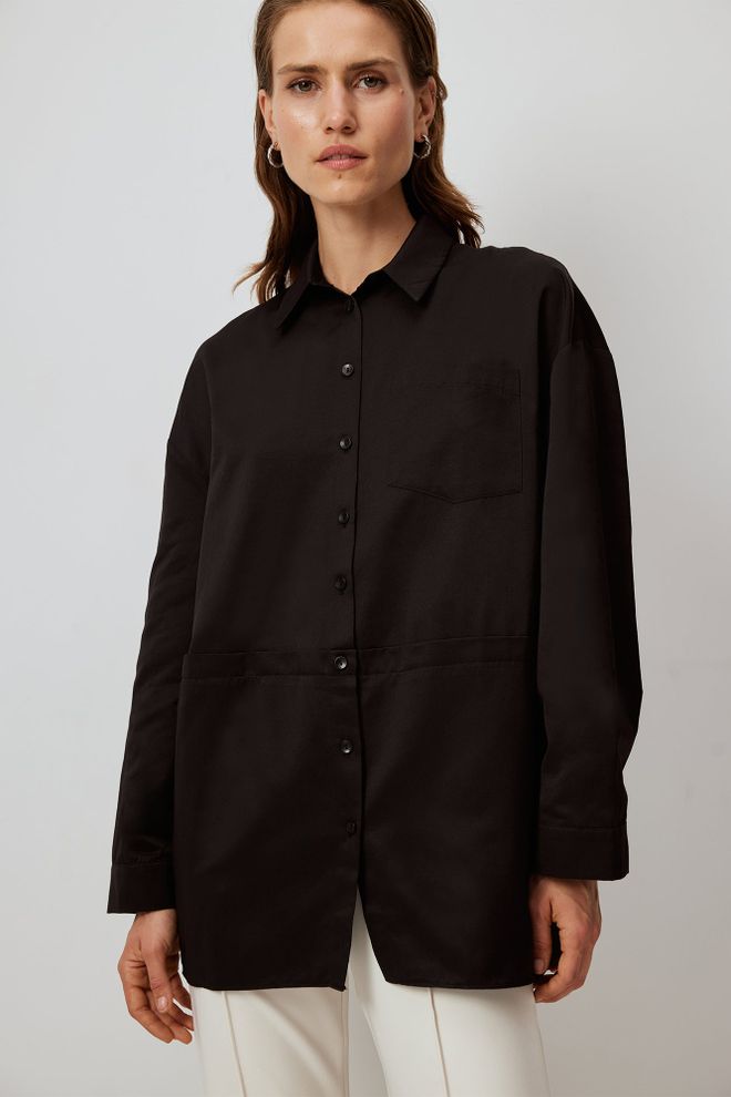 Touche Prive Black Shirt With Oversized Fit And Buttoned Closure Wholesale Clothing Spring