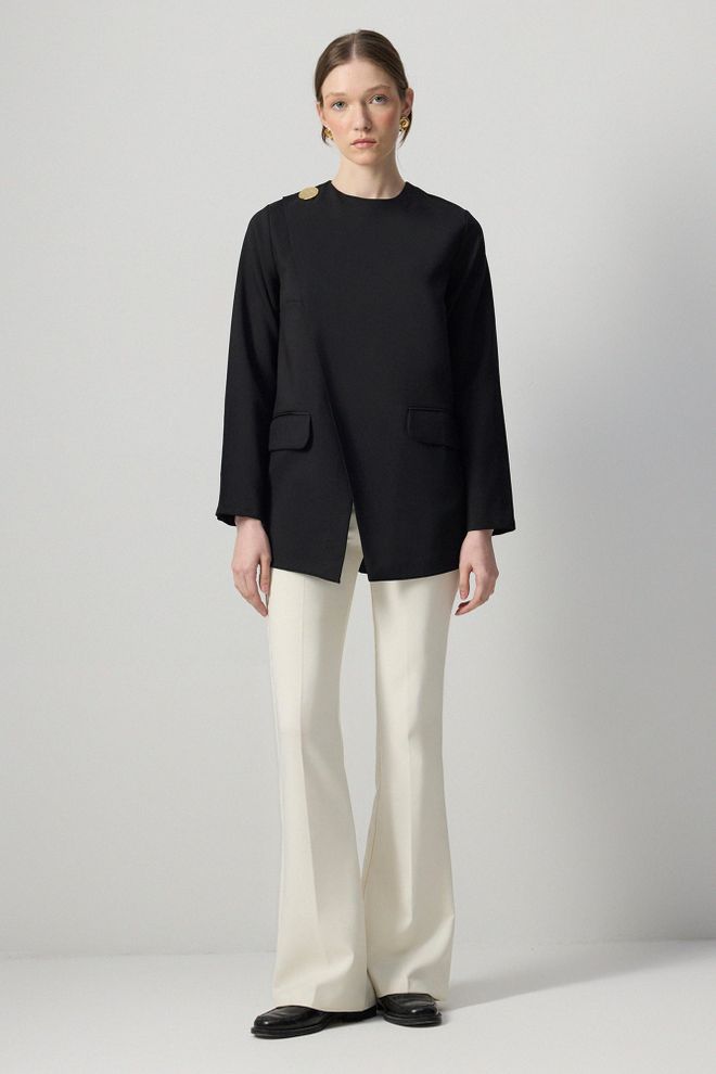 Touche Prive Tunica Nera Formale Elegante Modesta Abbottonata Abbigliamento all'ingrosso Modesto