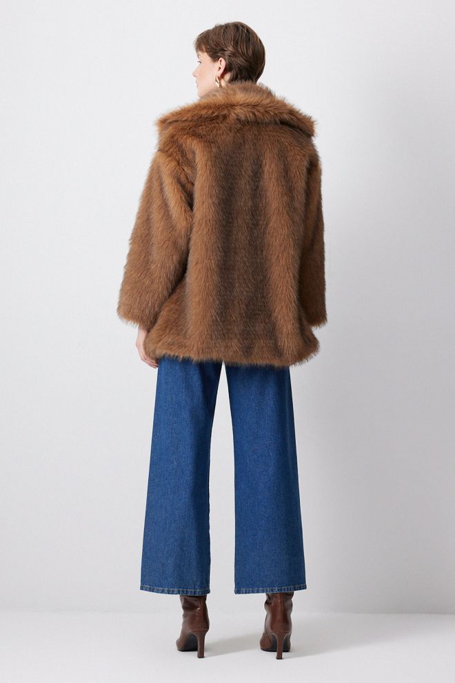 Touche Prive Brown Fur Oversized Fit Coat With Notched Collar Wholesale Clothing Vintage