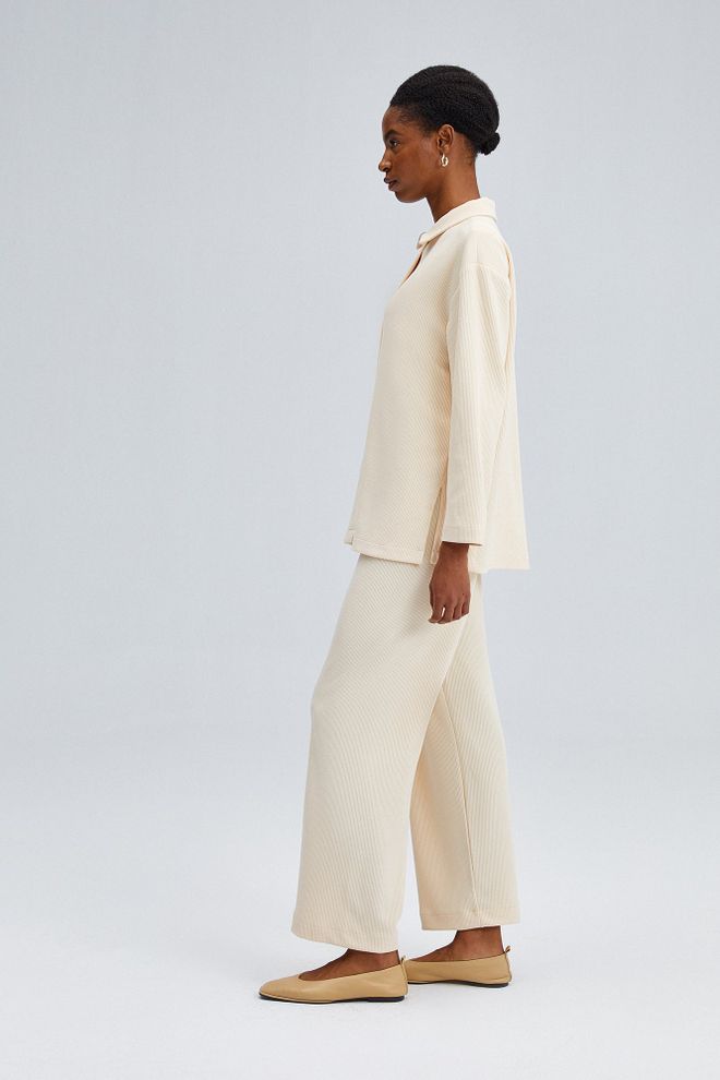 Touche Prive Beige Elegance Set With Polo Neck Palazzo Wholesale Clothing Casual