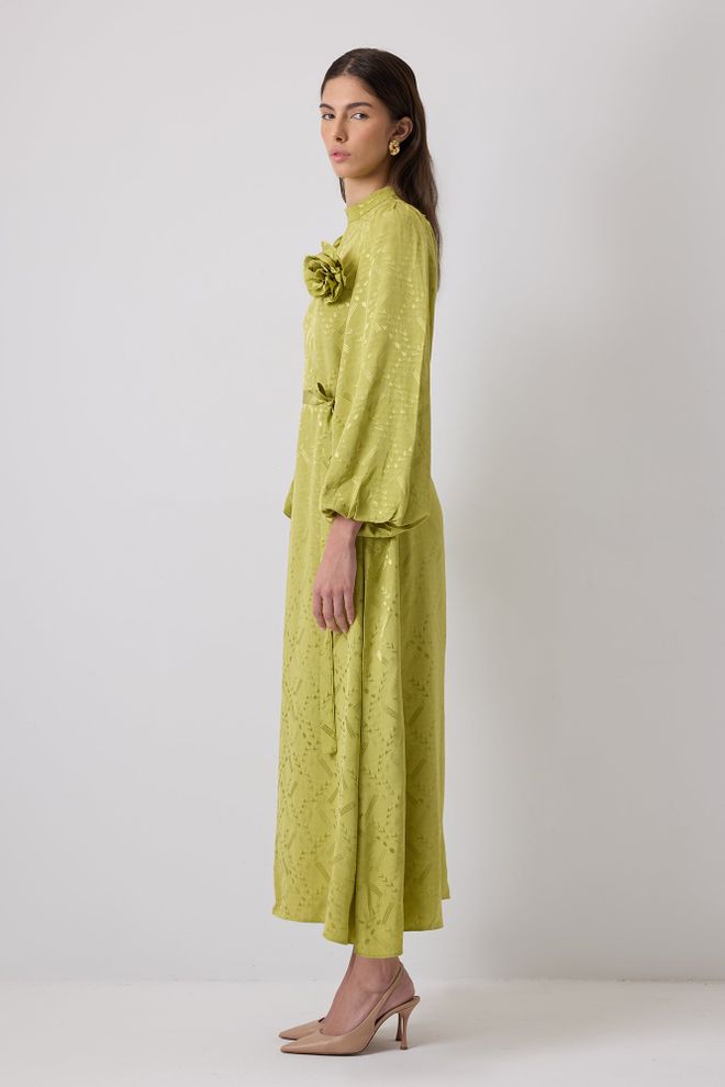 Touche Prive Vestido Maxi Verde Elegante Línea A Con Mangas Globo Ropa al por mayor Modesto