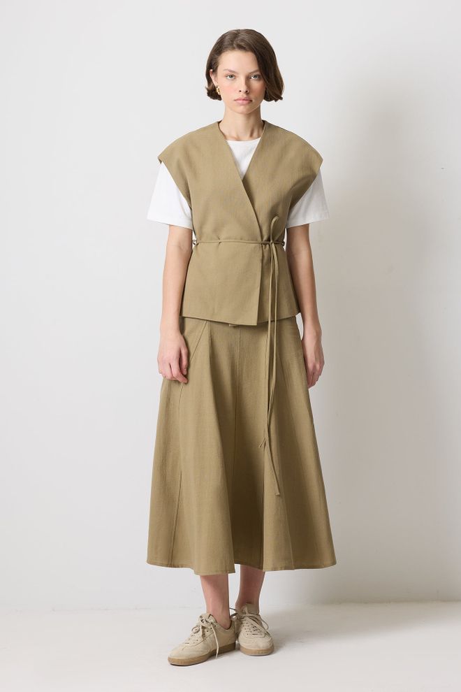 Touche Prive Khaki Casual Elegant Set With Flared Midi Skirt Wholesale Clothing Casual