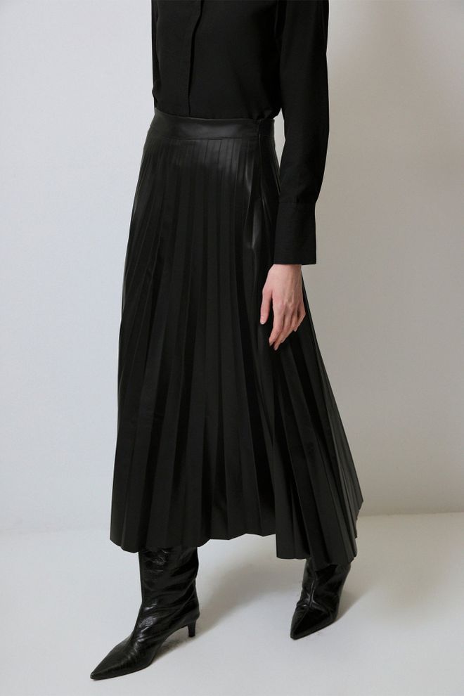 Touche Prive Eleganter Schwarzer Plissierter Midi Rock Großhandelskleidung Formal