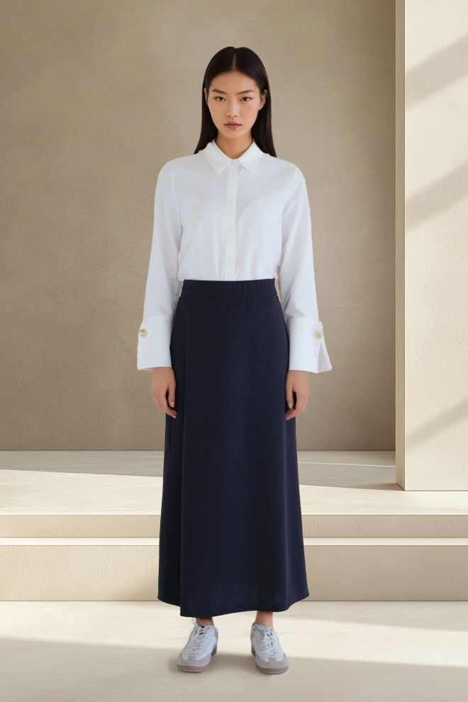 Touche Prive Falda Azul Marino A Line Maxi Cintura Alta Pull On Ropa al por mayor Modesto