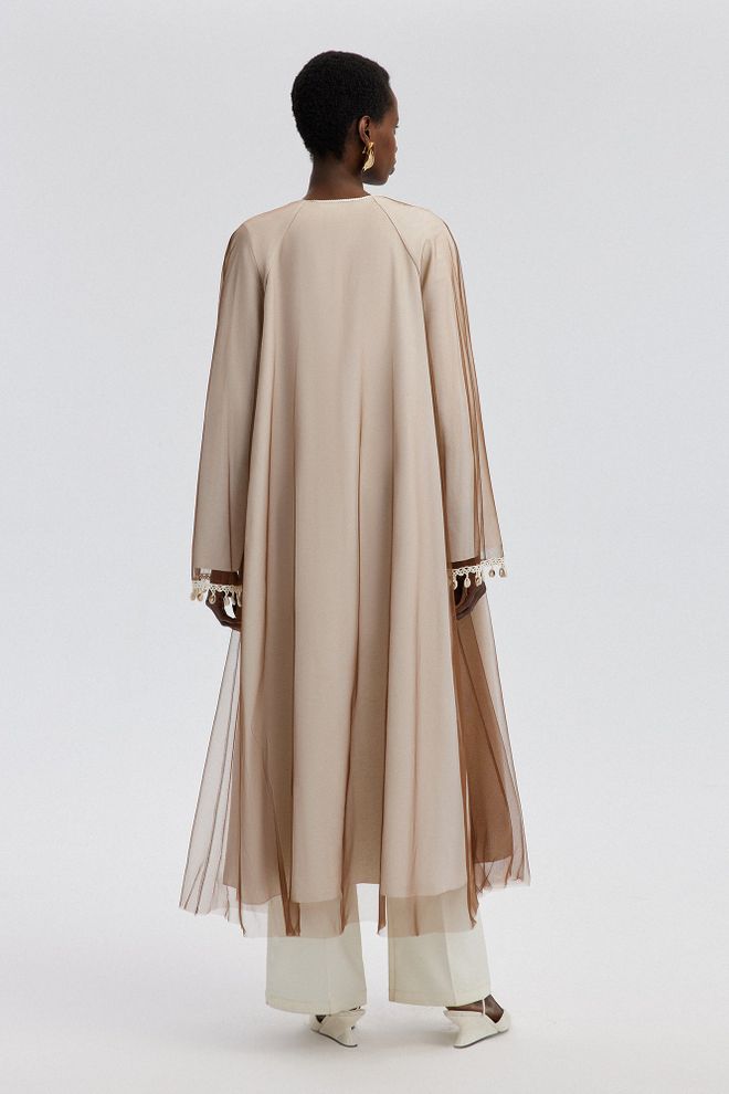 Touche Prive Beige Kimono Elegant Ethnic Long Bell Sleeve V Neck Wholesale Clothing Formal