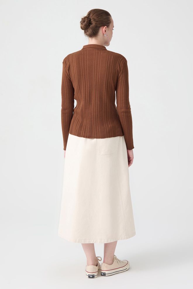 Touche Prive Brown Striped Slim Fit Polo Neck Blouse Wholesale Clothing Spring