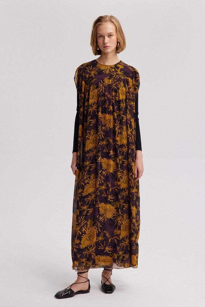 Touche Prive Желтое Бохо Цветочное Макси Платье С Длинными Рукавами Оптовая продажа одежды Бохо