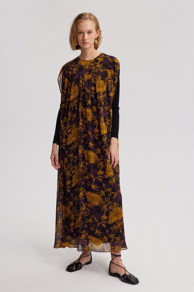 Touche Prive Yellow Boho Floral Maxi Dress With Long Sleeves Wholesale Clothing 1