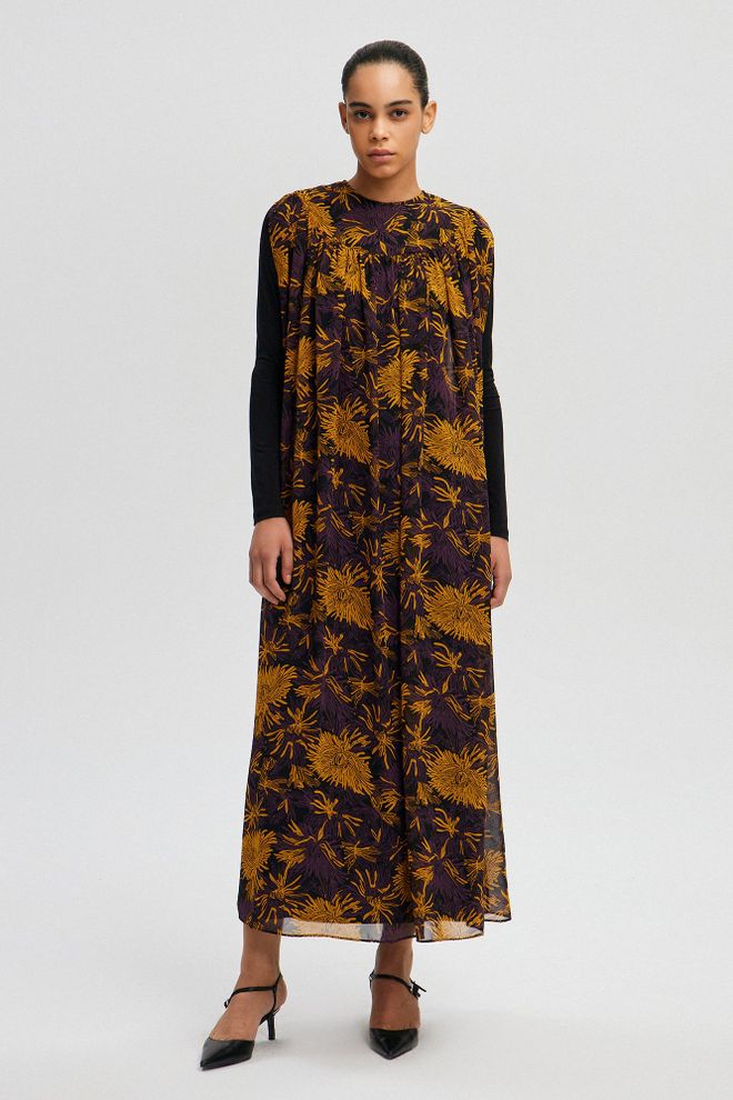 Touche Prive Yellow Boho Floral Maxi Dress With Long Sleeves Wholesale Clothing 5